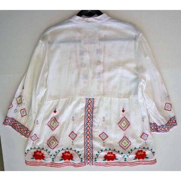 Johnny Was Women's Sz Large White 3J Workshop Embroidered Tunic Top - Picture 12 of 12